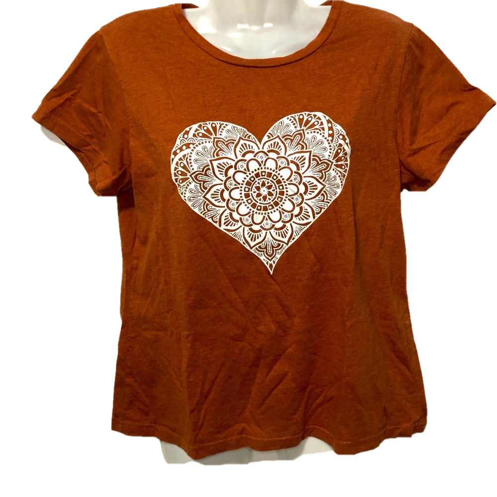 Rust Orange short sleeve T-Shirt w/ Mandala Heart